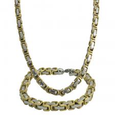Stainless Steel and Gold PVD Single Box Byzantine Chain and Bracelet Set - 5MM Wide